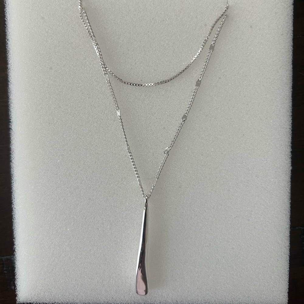 Sleek Silver Drop Necklace